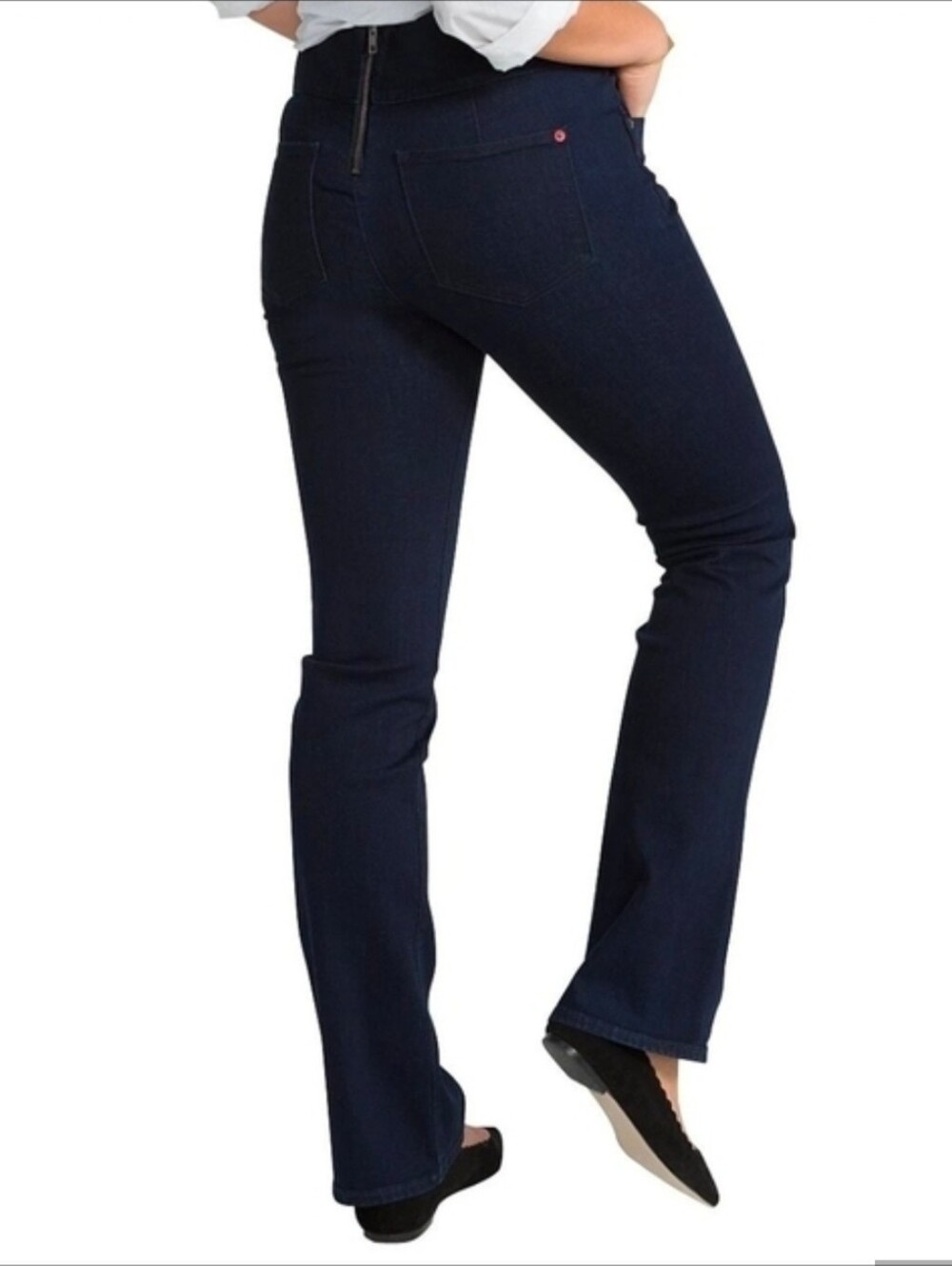 SPANX Signature Waist Slim Boot Cut Jeans Midnight Blue Back Zipper, sz 28"x32"